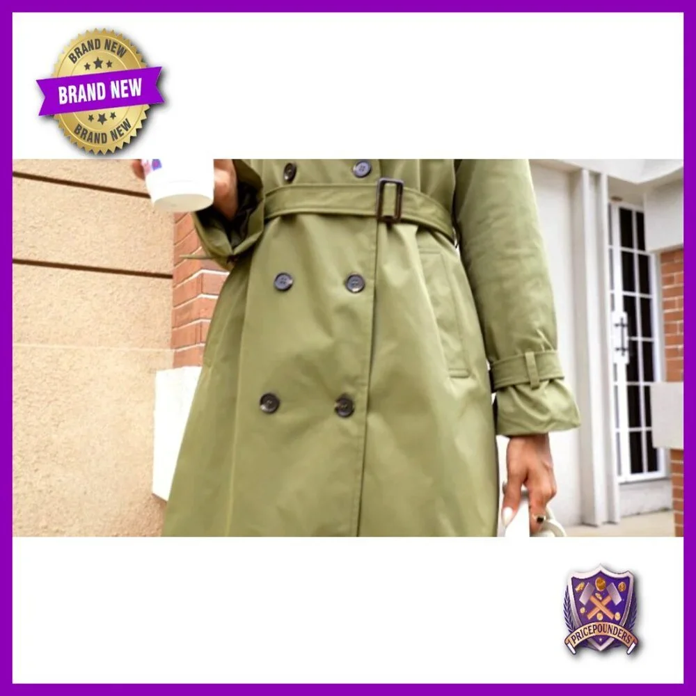 Oversized Trench Coat Double Breasted Notch Lapel Lightweight Windproof Belted